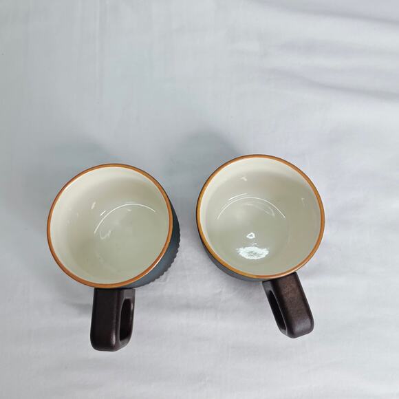Dark Green 2 oz Ceramic Espresso Cups Set of 2 Wooden Handle New - Picture 4 of 7